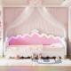 Twin Extending Daybed with LED Lights, Modern Upholstered Princess Daybed With Crown Headboard,White