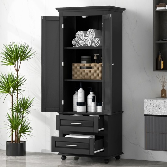 Tall Storage Cabinet with Two Drawers for Bathroom/Office, Black