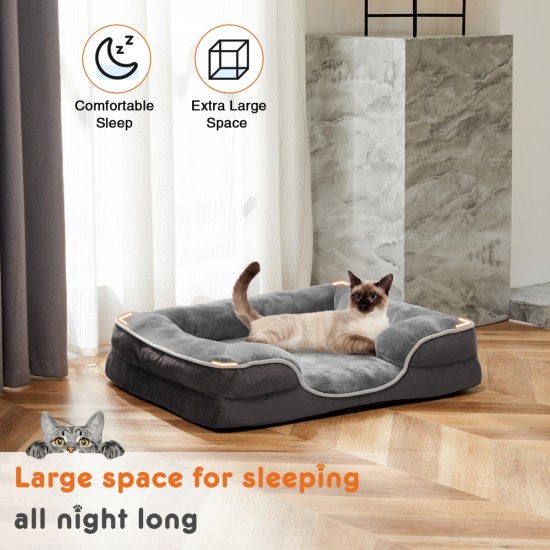 Memory Foam Pet Bed for Small Dogs & Cats with Washable Removable Cover Non-Slip Base Waterproof Liner Egg Crate Foam for Improved Sleep, grey,large