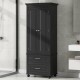 Tall Storage Cabinet with Two Drawers for Bathroom/Office, Black