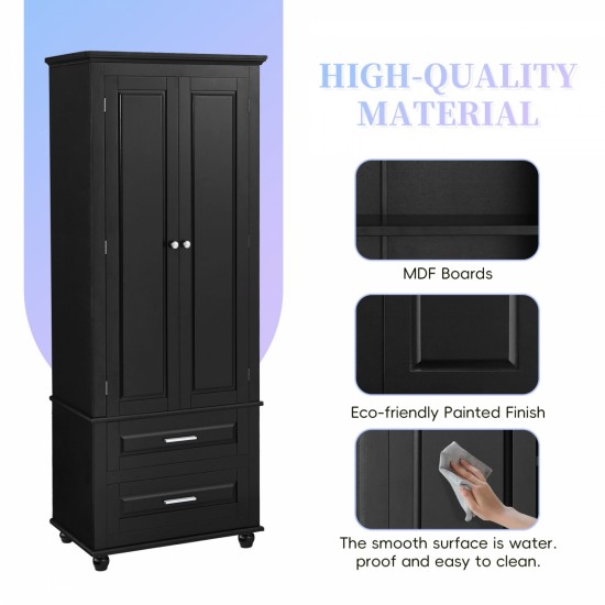 Tall Storage Cabinet with Two Drawers for Bathroom/Office, Black