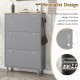 ON-TREND Narrow Design Shoe Cabinet with 3 Flip Drawers, Wood Grain Pattern Top Entryway Organizer with 3 Hooks, Free Standing Shoe Rack with Adjustable Panel for Hallway, Grey