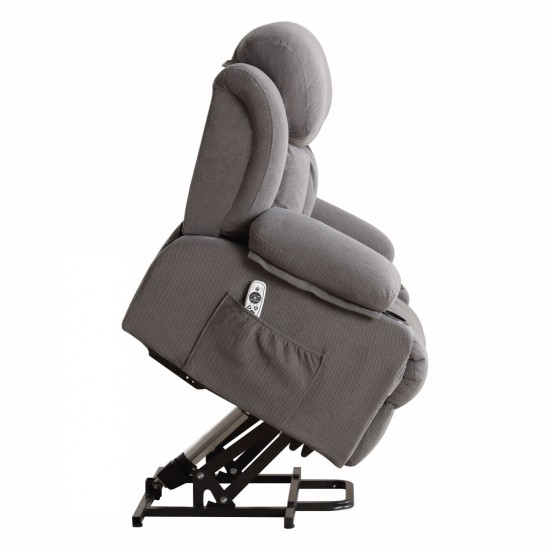 Power Lift Recliner Chair with Heat and Massage Electric Fabric Recliner Chair for Elderly with Side Pocket, USB Charge Port, Remote Control for Living Room (Grey)A+B