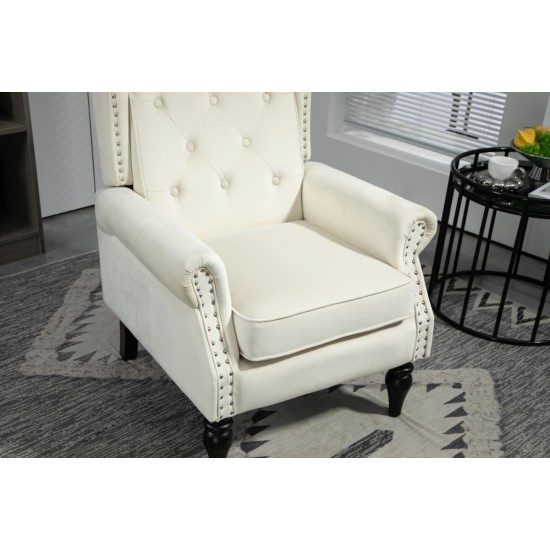 COOLMORE Wood Frame Armchair, Modern Accent Chair Lounge Chair with Sturdy Wood Legs for Living Room Bedroom(Beige)