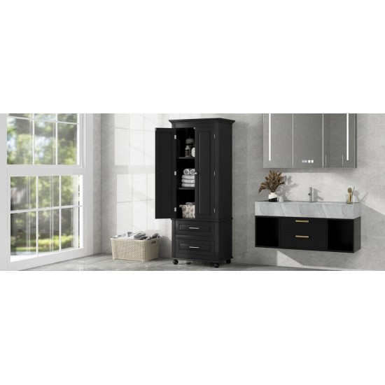 Tall Storage Cabinet with Two Drawers for Bathroom/Office, Black