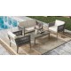 4-Pieces Acacia Wood Patio Furniture Set, Outdoor Furniture with Coffee Table, Patio Conversation Set Deep Seating with Soft Cushion, Porch Chairs for Garden, Backyard Porch Balcony, Grey & Beige