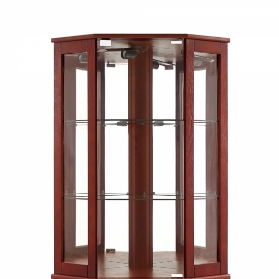 6 Shelf Corner Curio Display Cabinet with Lights, Mirrors and Adjustable Shelves, Cherry(E26 light bulb not included)