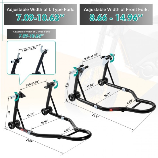 Motorcycle Stand 850LB Sport Bike Front & Rear Wheel Lift Swingarm Paddock Stands Black,U+L