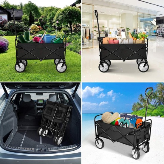 YSSOA Heavy Duty Folding Portable Hand Cart with Removable Canopy, 8\'\' Wheels, Adjustable Handles and Double Fabric for Shopping, Picnic, Beach, Camping