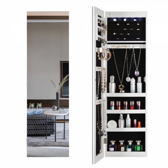 Full Mirror Fashion Simple Jewelry Storage Cabinet  With Led Light  Can Be Hung On The Door Or Wall