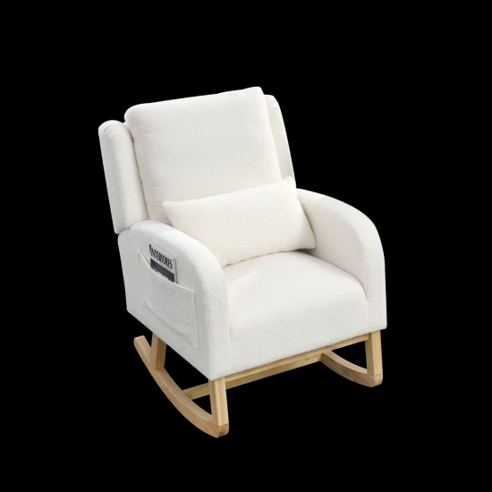 [Video] Welike 27.5  InchW Modern Accent High Back Living Room Casual Armchair Rocker with One Lumbar Pillow, Two Side Pockets,Teddy White (Ivory)