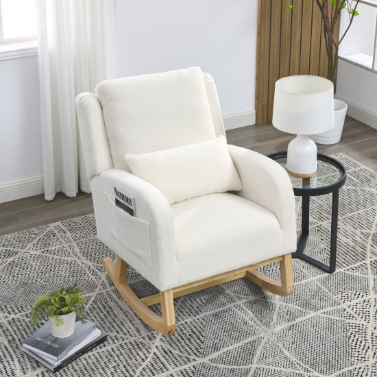 [Video] Welike 27.5  InchW Modern Accent High Back Living Room Casual Armchair Rocker with One Lumbar Pillow, Two Side Pockets,Teddy White (Ivory)