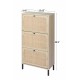 Natural  Rattan 3 Door Shoe Rack, Freestanding Modern Shoe Storage Cabinet, for Entryway