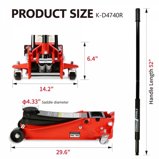 Floor Jack, 4 Ton Low Profile Floor Jack, Heavy-Duty Steel Racing Floor Jack with dual  Piston Quick Lift Pump, Floor Jack Lifting Range 4 Inch-21 Inch