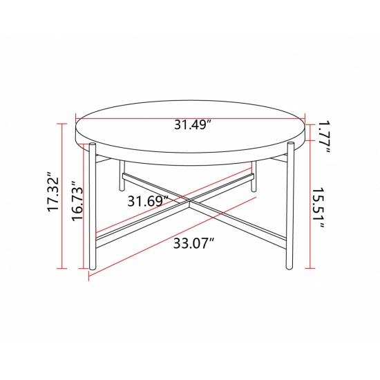 Modern Thread Design Round Coffee Table , MDF Table Top with Cross Legs Metal Base(Set of 2 pcs )