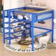 Full Size Metal Loft Bed with 4-Tier Shelves and Storage, Blue