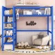 Full Size Metal Loft Bed with 4-Tier Shelves and Storage, Blue