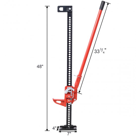 High Lift Farm Jack, 48 Inch Utility Farm Jack, 7000 lbs Capacity Ratcheting Off Road Utility Jack, Heavy-Duty Farm Jack for Tractor, Truck, SUV, Bumper Lift, RED