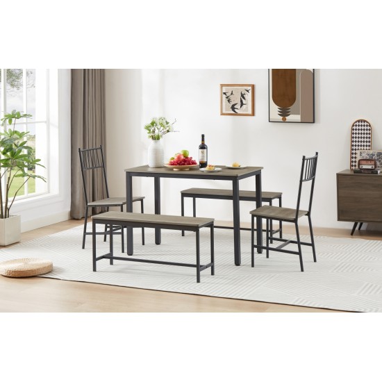 Dining Table Set, Barstool Dining Table with 2 Benches 2 Back Chairs, Industrial Dining Table for Kitchen Breakfast Table, Living Room, Party Room, Rustic Gray and Black,43.3″L x 23.6″W x 29.9″H