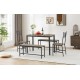 Dining Table Set, Barstool Dining Table with 2 Benches 2 Back Chairs, Industrial Dining Table for Kitchen Breakfast Table, Living Room, Party Room, Rustic Gray and Black,43.3″L x 23.6″W x 29.9″H