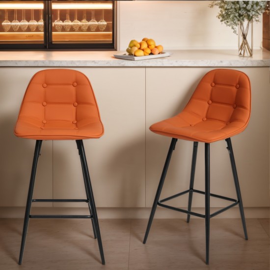 Counter Stools,Set of 2 Bar Stools with Back and Footrest, Modern Metal Counter Height Barstools for Kitchen Home Bar,25.5