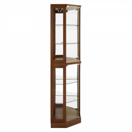 6 Shelf Corner Curio Display Cabinet with Lights, Mirrors and Adjustable Shelves, Walnut(E26 light bulb not included)