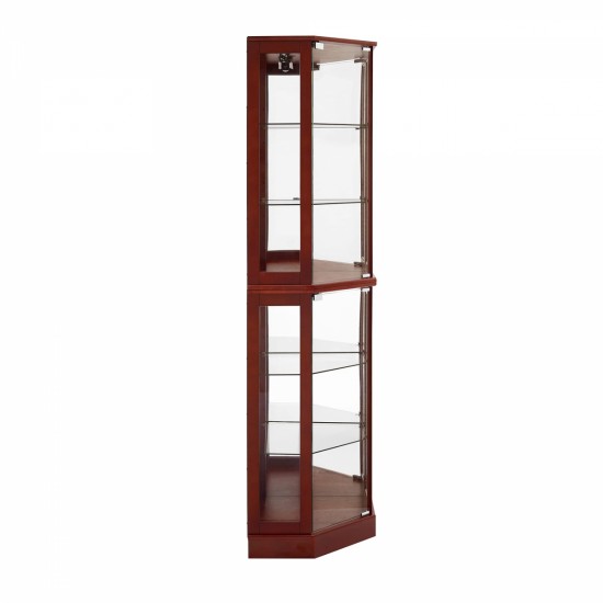 6 Shelf Corner Curio Display Cabinet with Lights, Mirrors and Adjustable Shelves, Cherry(E26 light bulb not included)