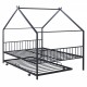 Full Size Metal House Bed with Twin Size Trundle, Black