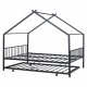 Full Size Metal House Bed with Twin Size Trundle, Black