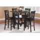 Black Finish 5pc Counter Height Set Dining Counter Height Table with Lower Shelves and 4x Chairs Set Faux Leather Upholstered Kitchen Dining Furniture