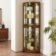 6 Shelf Corner Curio Display Cabinet with Lights, Mirrors and Adjustable Shelves, Walnut(E26 light bulb not included)