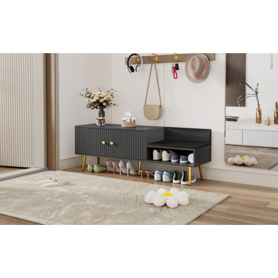 TREXM Modern Shoe Storage Bench with Hidden Storage and Upholstered Cushions for Bedside, Living Room and Entryway (Gray)