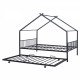 Full Size Metal House Bed with Twin Size Trundle, Black