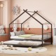 Full Size Metal House Bed with Twin Size Trundle, Black