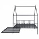 Full Size Metal House Bed with Twin Size Trundle, Black