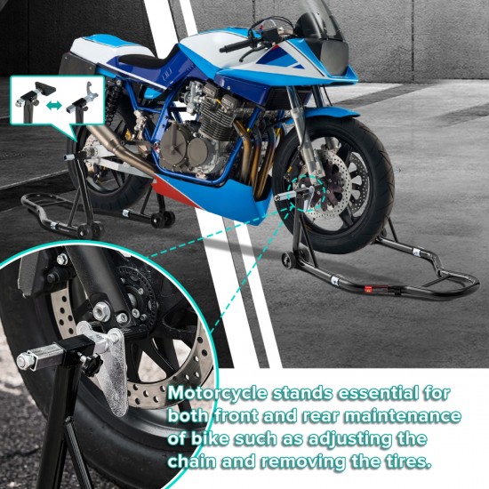 Motorcycle Stand 850LB Sport Bike Front & Rear Wheel Lift Swingarm Paddock Stands Black,U+L