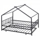 Full Size Metal House Bed with Twin Size Trundle, Black