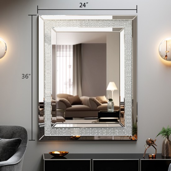 Large Wall-Mounted Silver Decorative Rectangular Wall Mirror for Home, Living Room, Bedroom, Entryway (91*61CM)