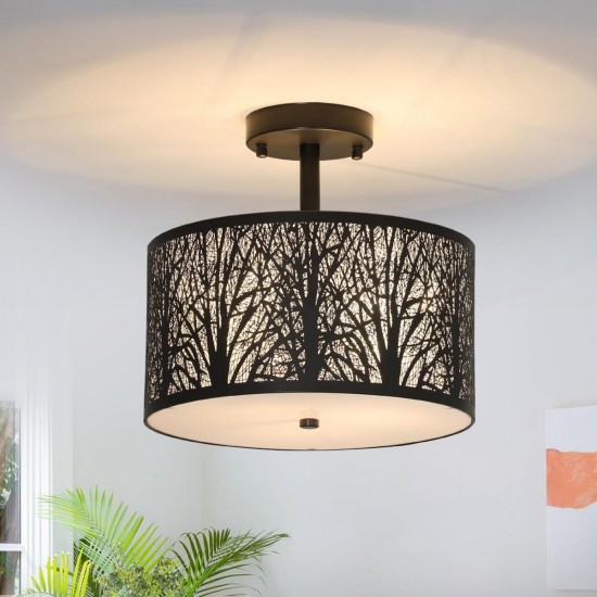 3-Light Drum Light with Etched Pattern Shade