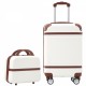 20 IN Hardside Luggage with Cosmetic Case , 2 Piece Lightweight Suitcase Set with Spinner Wheels, Carry on Vintage Luggage,White