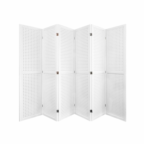 6 Panel Room Divider, 5.6Ft Pegboard Display Wooden Room Divider Folding Privacy Screen Room Divider Freestanding Peg Board Display for Trade Show Craft Show Home Wall Organizer,Elegant White