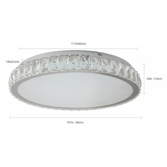 Crystal LED Ceiling Light, 19.7-Inch Flush Mount, 45W Dimmable Modern Fixture, Energy-Saving, Perfect for Living Room, Bedroom, Kitchen