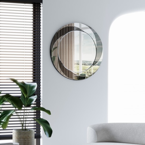 24 inch Wall-Mounted Silver Decorative Round Wall Mirror for Home, Living Room, Bedroom, Entryway