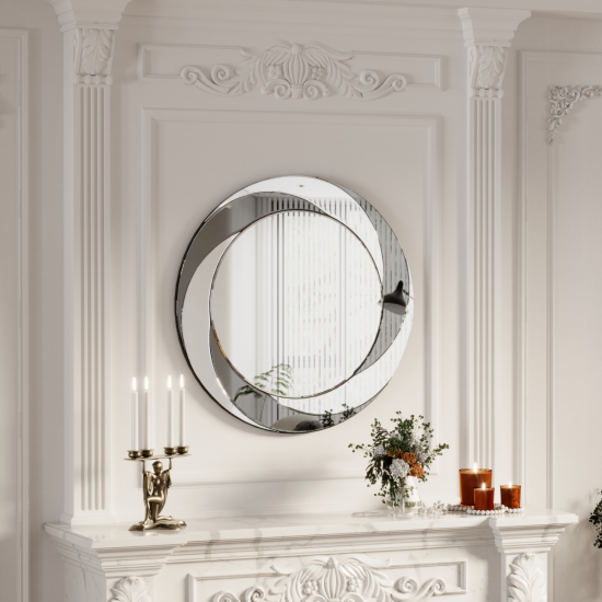 24 inch Wall-Mounted Silver Decorative Round Wall Mirror for Home, Living Room, Bedroom, Entryway