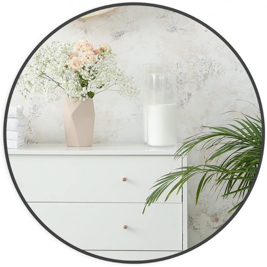 Black 30 Inch Metal Round Bathroom Mirror