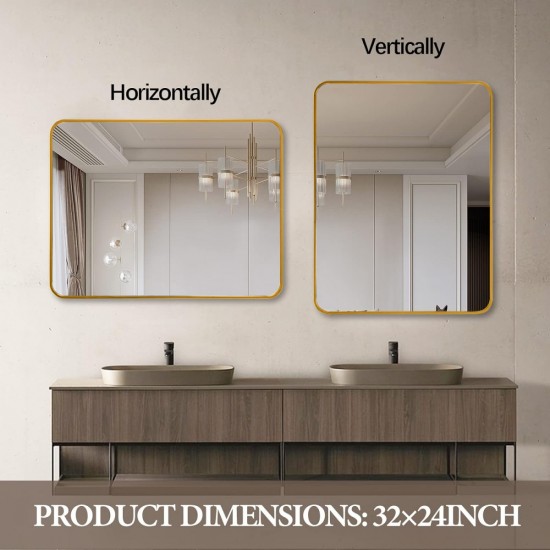 Gold 24x36 INCH Metal Rectangle Barhroom mirror