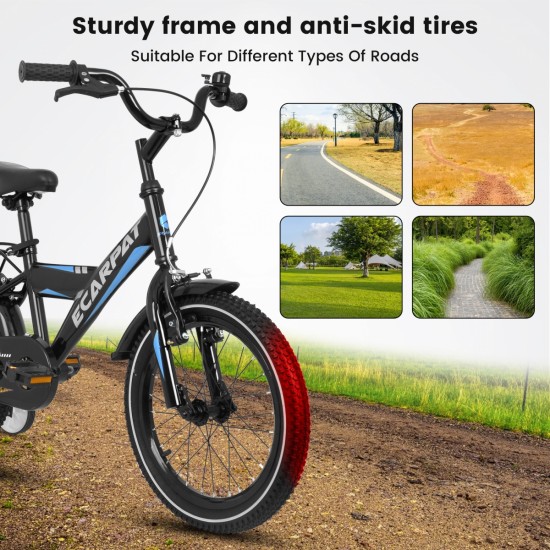 A14115 Kids Bike 14 inch for Boys & Girls with Training Wheels, Freestyle Kids' Bicycle with fender and carrier.