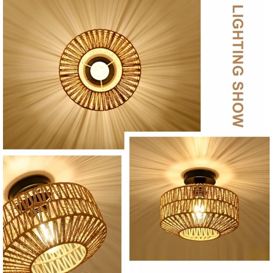 Boho Light Fixtures Ceiling Mount,Mini Rattan Chandelier Light Fixture with Dimmable LED Bulb,Hand Woven Ceiling Light Fixtures Flush Mount for Hallway Bedroom Kitchen Entryway Living Room