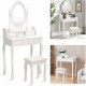 Vanity Table Set with 4 Drawer, Makeup Dressing Table w/Cushioned Stool, Girls Women Bedroom Furniture Set Oval Mirror