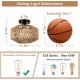 Boho Light Fixtures Ceiling Mount,Mini Rattan Chandelier Light Fixture with Dimmable LED Bulb,Hand Woven Ceiling Light Fixtures Flush Mount for Hallway Bedroom Kitchen Entryway Living Room